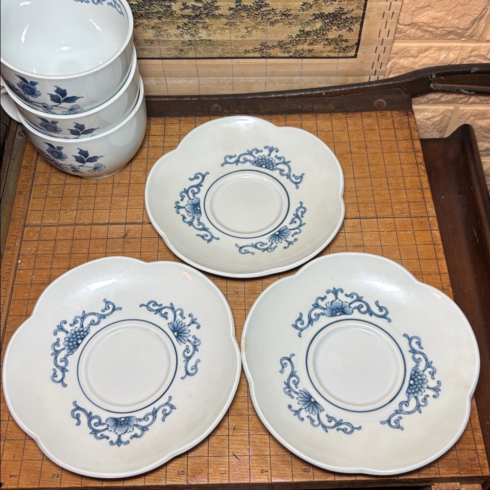 Noritake Cup Saucer Set of 3 Versatone Orient Sometsuke B352W17 Japan - Picture 8 of 13